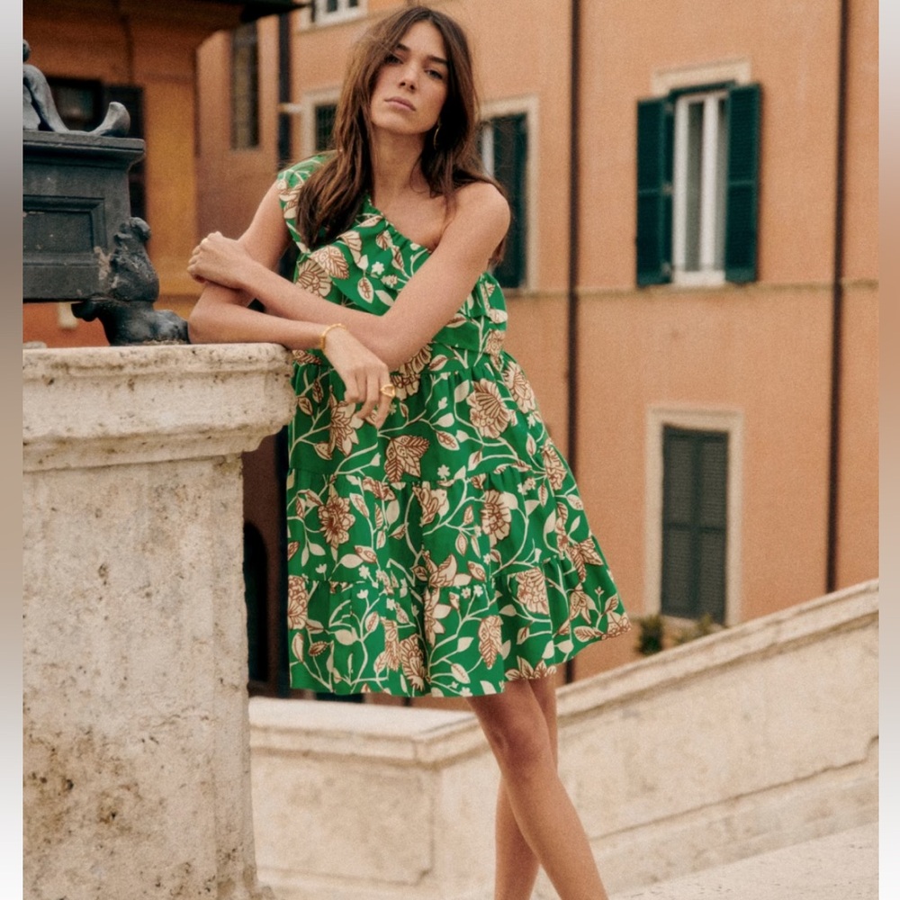 Sezane Green and Gold Floral Dress
